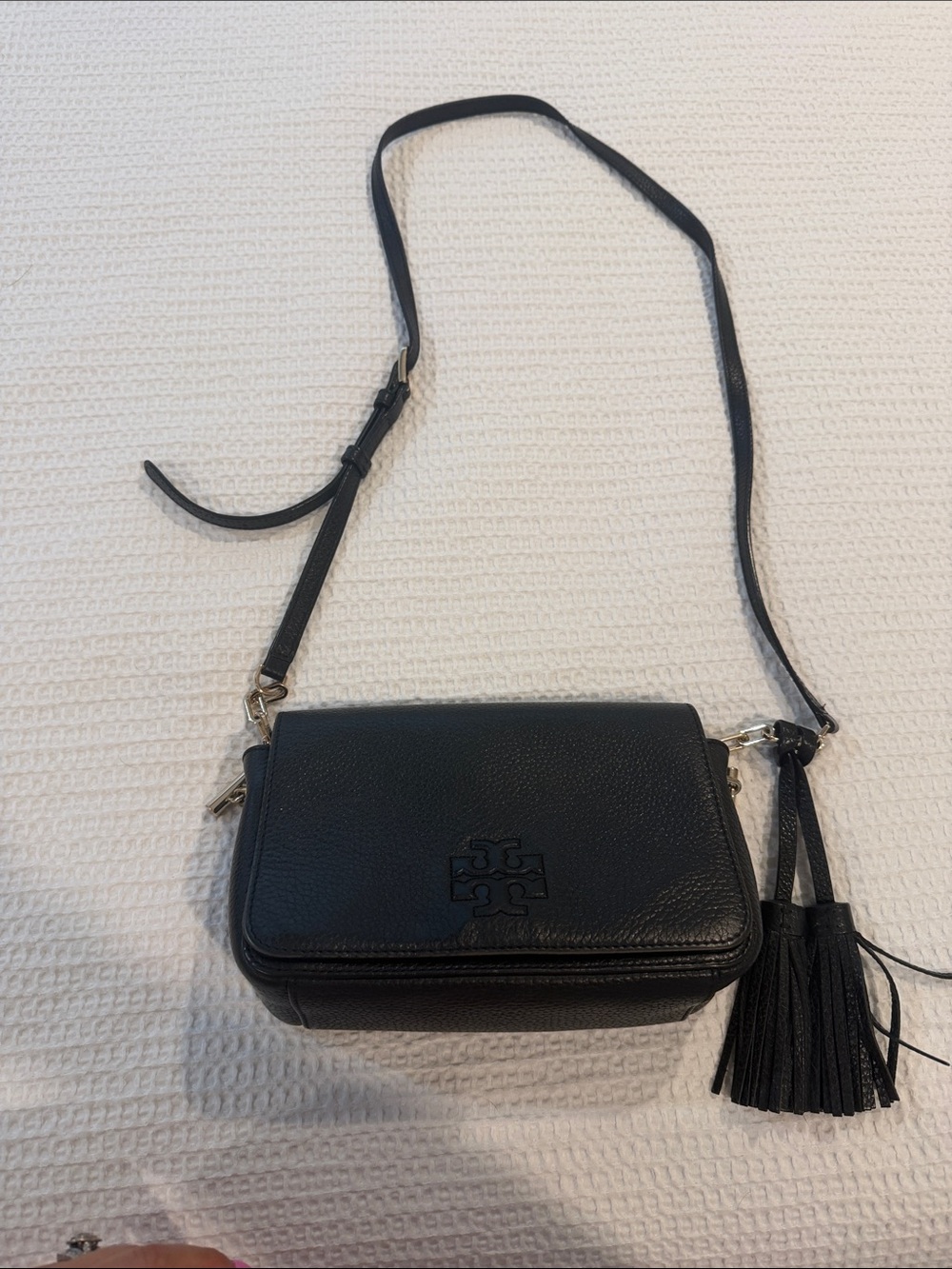 Tory Burch Black Leather Crossbody with Tassel Detail